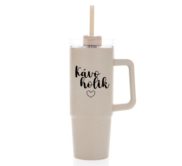 KÁVOHOLIK - béžový cestovní termohrnek s průhledným víčkem 900 ml KÁVOHOLIK - béžový cestovní termohrnek s průhledným víčkem 900 ml