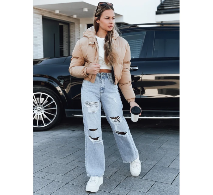 Dámská krátká zimní bunda s kapucí béžová FashionStreet TY5471