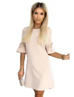 217-7 NEVA Trapézové šaty s rozšířenými rukávy - béžové