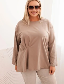 Dámská blůza Plus Size s model 21820427 kapsou a ohrnutým rukávem kiwi - K-Fashion