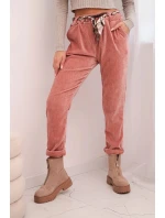 Dámské kalhoty z viskózy s šátkovým pásem tmavě růžové Dámské kalhoty z viskózy s šátkovým pásem tmavě růžové