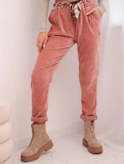 Dámské kalhoty z viskózy s šátkovým pásem tmavě růžové