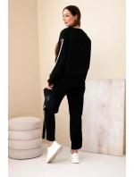 Dámský viskózový máslový komplet s lampasy černý