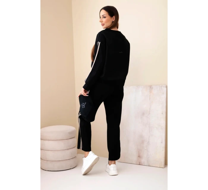 Dámský viskózový máslový komplet s lampasy černý