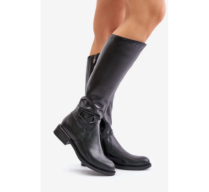 Zazoo 70140 Kožené dámské kozačky nad kolena zateplené černé