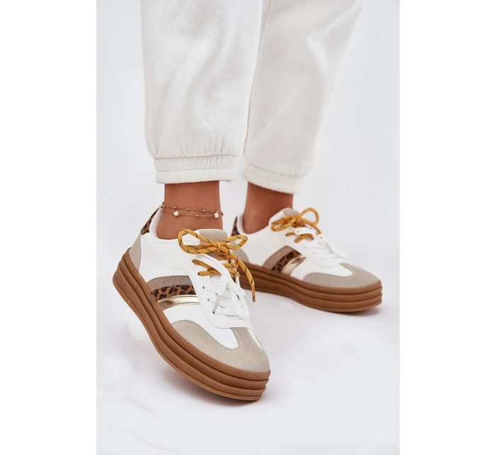 Dámské Tenisky Na Platformě S Dvojitým Šněrováním Leopardí Bílé Niteria Dámské Tenisky Na Platformě S Dvojitým Šněrováním Leopardí Bílé Niteria