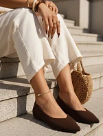 Dámské semišové baleríny se špičatou špičkou hnědé FashionStreet ZY1423