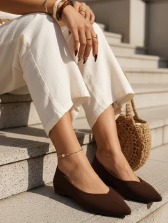 Baleriny damskie zamszowe z noskiem w szpic brązowe FashionStreet ZY1423