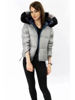 Tmavě modro-šedá oboustranná dámská bunda (b9555) Tmavě modro-šedá oboustranná dámská bunda (b9555)