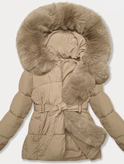 Béžová bunda pro přechodné období s páskem model 21248567 - J.STYLE