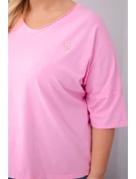 Dámská bavlněná oversize halenka Plus Size s výstřihem do V světle růžová