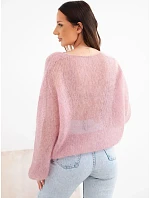 Dámský svetr ze 70 % kid mohéru s výstřihem do V v model 22391354 střihu pudrová růžová - K-Fashion Dámský svetr ze 70 % kid mohéru s výstřihem do V v model 22391354 střihu pudrová růžová - K-Fashion