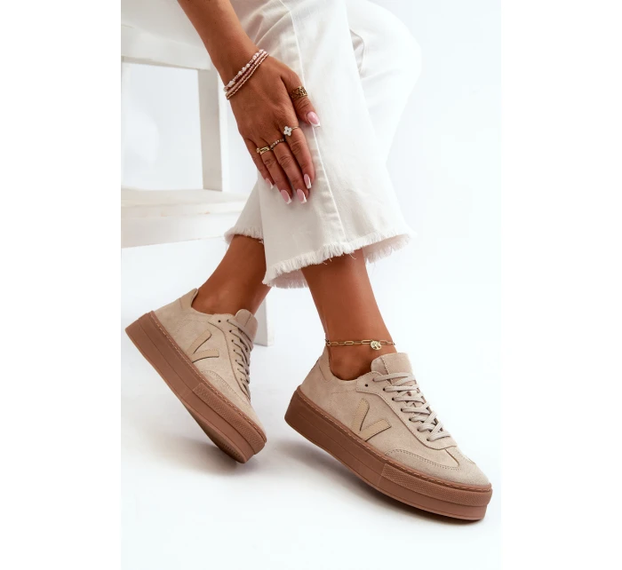 model 21665875 Dámské semišové tenisky na platformě béžové - Zazoo