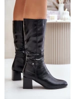 Zateplené kozačky na podpatku z eko kůže do poloviny lýtek černé Ellithira