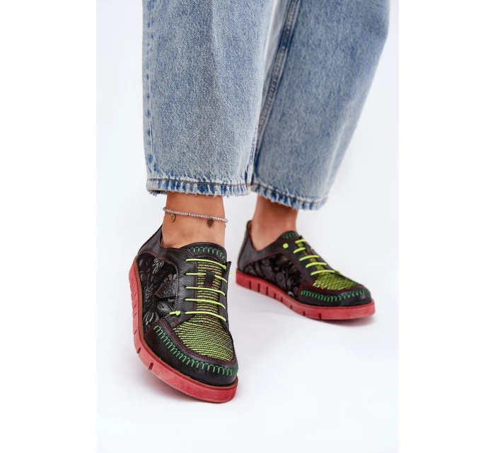 Kožené Polobotky Dámské Vzorované model 21691382 Černé - Maciejka