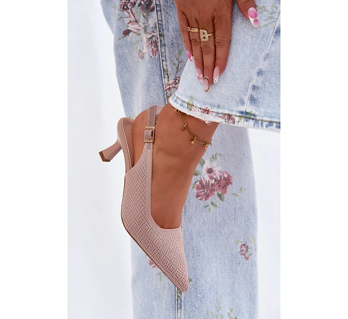 Materiálové sandály na podpatku Špinavě růžové model 22122558 - Boto