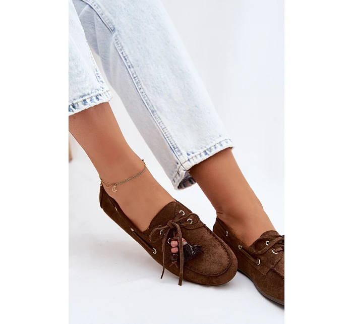Dámské mokasíny s třásněmi a korálky Hnědé Teresa Dámské mokasíny s třásněmi a korálky Hnědé Teresa