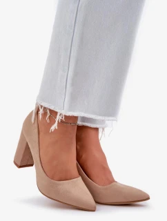 Dámské lodičky na podpatku z eko semiše Florena – tmavě béžové