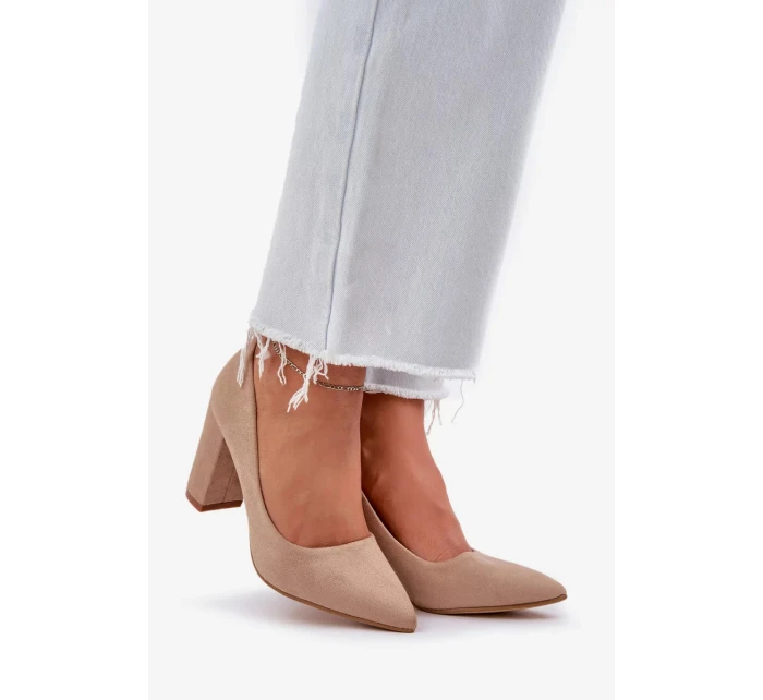 Dámské lodičky na podpatku z eko semiše Florena – tmavě béžové Dámské lodičky na podpatku z eko semiše Florena – tmavě béžové