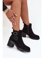 Dámské kotníkové boty Melara na sloupku s ozdobnou přezkou – černé