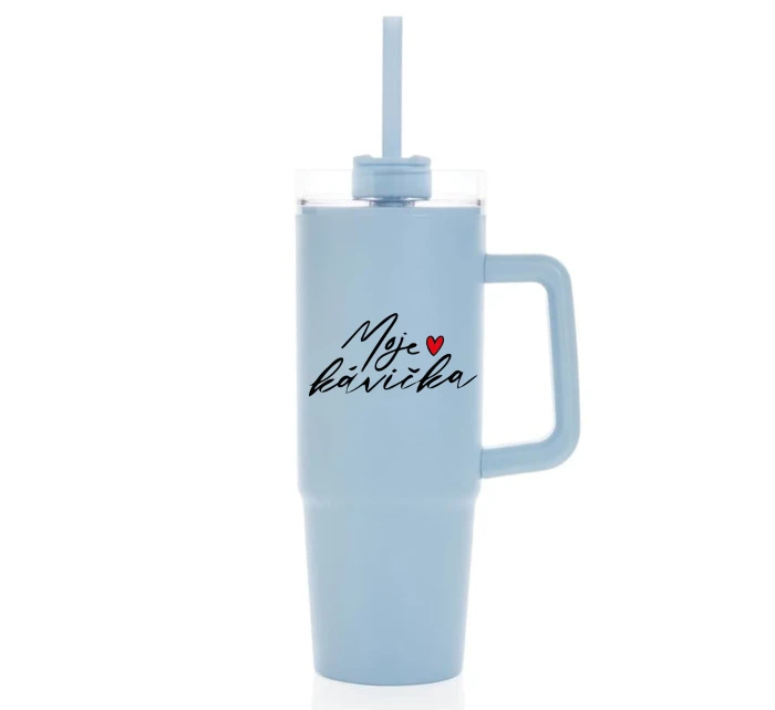 MOJE KÁVIČKA - světle modrý cestovní termohrnek s průhledným víčkem 900 ml