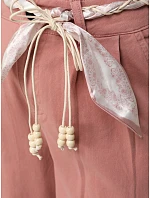 Dámské kalhoty s vysokým pasem a záševky růžové FashionStreet UY2904