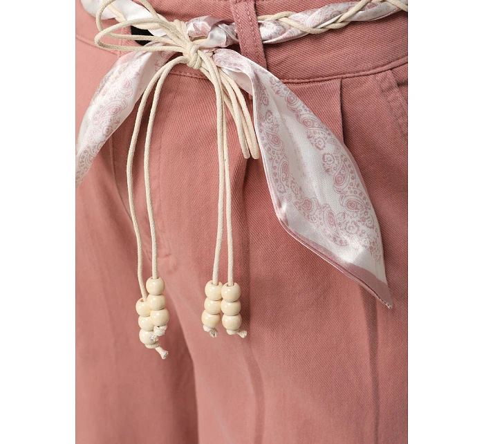 Dámské kalhoty s vysokým pasem a záševky růžové FashionStreet UY2904