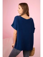 Mušelínová halenka s náhrdelníkem námořnická modř