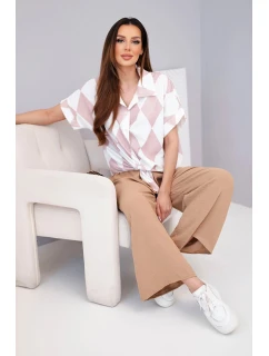 Komplet dámský viskózový košile s vázáním a kalhoty s gumou mátová