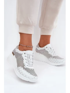 Kožené Ažurové Sportovní Boty Sneakers Na Klínu Bílé model 21691047 - S.Barski