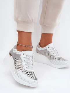 Kožené Ažurové Sportovní Boty Sneakers Na Klínu Bílé model 21691047 - S.Barski