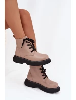 Zateplené dámské kotníkové boty na platformě s šněrováním tmavě béžové Harmine Zateplené dámské kotníkové boty na platformě s šněrováním tmavě béžové Harmine