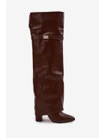 Dámské zateplené kozačky s holenicí nad kolena Serelle – hnědé Dámské zateplené kozačky s holenicí nad kolena Serelle – hnědé