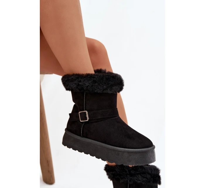 Dámské sněhule na platformě s přezkou a kožíškem Jesella – černé