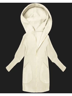 Bunda - přehoz přes obleční typu alpaka v barvě ecru s kapucí (19905.1)