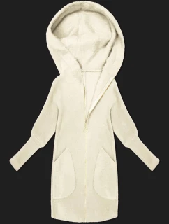 Bunda přehoz přes typu alpaka v barvě ecru s kapucí model 21479150 - MADE IN ITALY