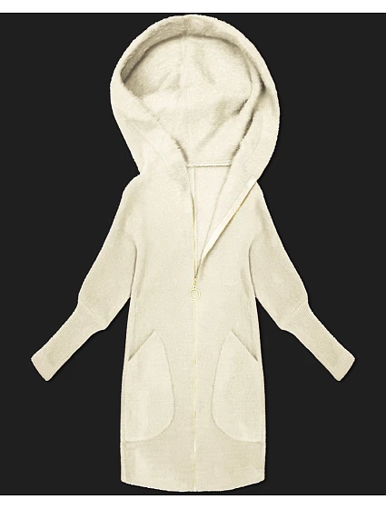 Bunda přehoz přes typu alpaka v barvě ecru s kapucí model 21479150 - MADE IN ITALY Bunda přehoz přes typu alpaka v barvě ecru s kapucí model 21479150 - MADE IN ITALY