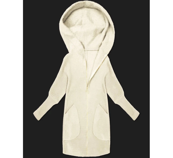 Bunda - přehoz přes obleční typu alpaka v barvě ecru s kapucí (19905.1)