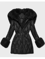 Černá bunda s kožešinovou kapucí, která tvoří límec (T3-2635#-1) Černá bunda s kožešinovou kapucí, která tvoří límec (T3-2635#-1)