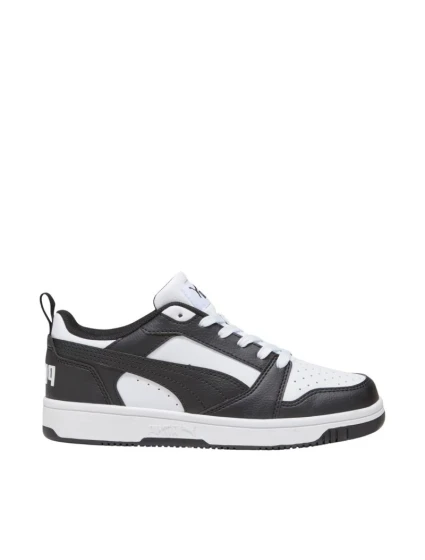 Dětské boty Puma Rebound V6 Lo Mid white and black 393833 01 Dětské boty Puma Rebound V6 Lo Mid white and black 393833 01