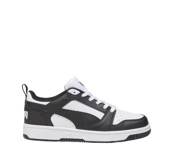 Dětské boty Puma Rebound V6 Lo Mid white and black 393833 01 Dětské boty Puma Rebound V6 Lo Mid white and black 393833 01
