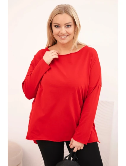 Dámská blůza Plus Size asymetrická s dlouhým rukávem červená