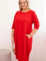 Dámská bavlněná sukýnka Plus Size s ohrnutým rukávem a kapsami červená