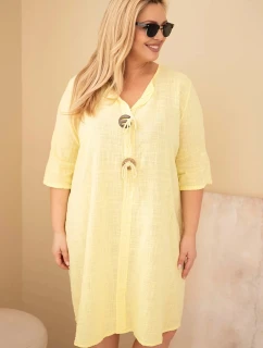 Dámské bavlněné šaty Plus Size se zavazováním u výstřihu žlutá
