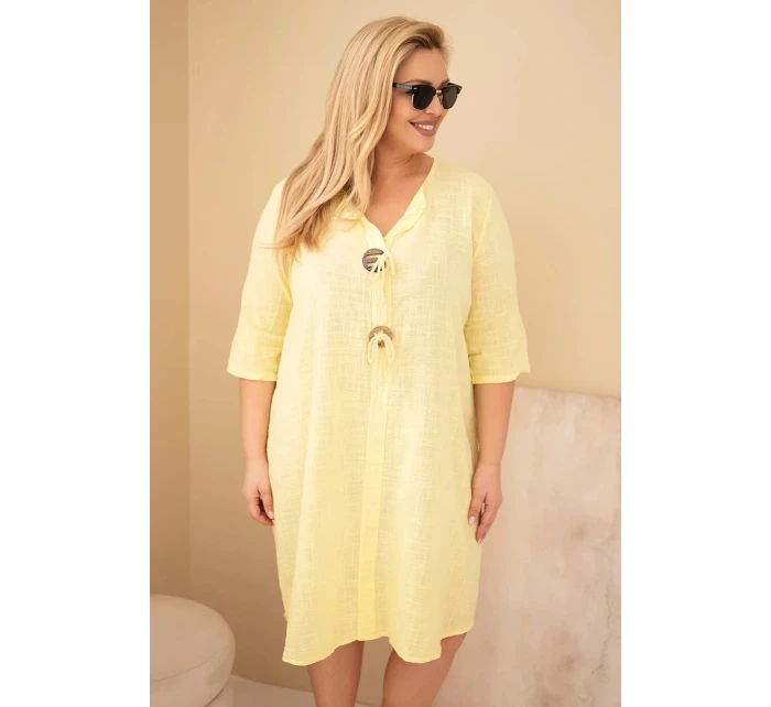 Dámské bavlněné šaty Plus Size se zavazováním u výstřihu žlutá