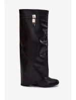 Dámské kozačky na platformě s páskem a stříbrným detailem Eko kůže Černé Korivelle