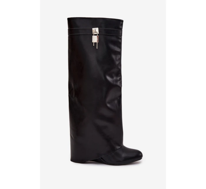 Dámské kozačky na platformě s páskem a stříbrným detailem Eko kůže Černé Korivelle