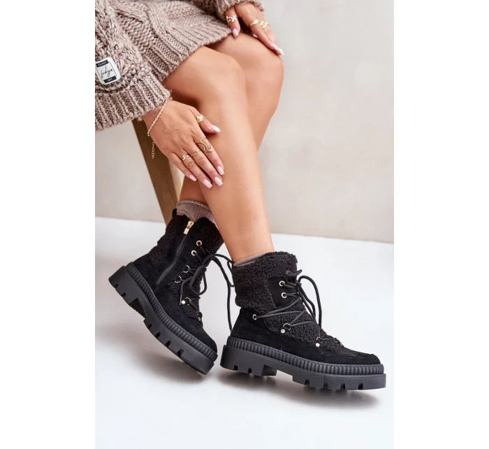 Kotníkové boty s beránkovým kožíškem černé Merilana Kotníkové boty s beránkovým kožíškem černé Merilana