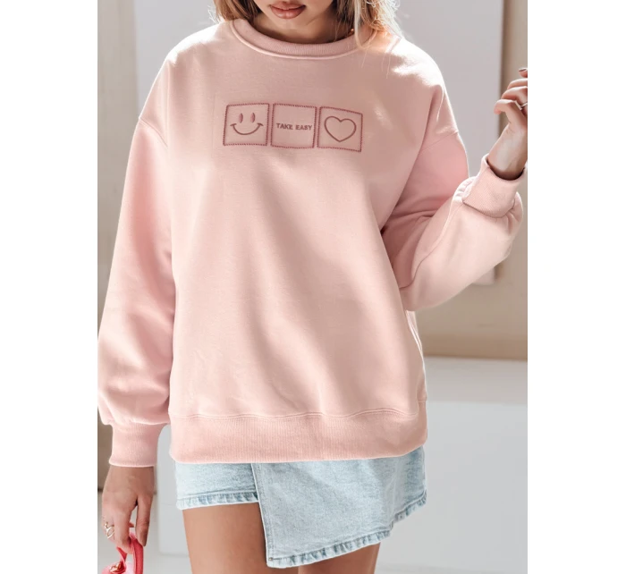 Dámská oversize mikina s výšivkou EASYJOY růžová FashionStreet BY1513