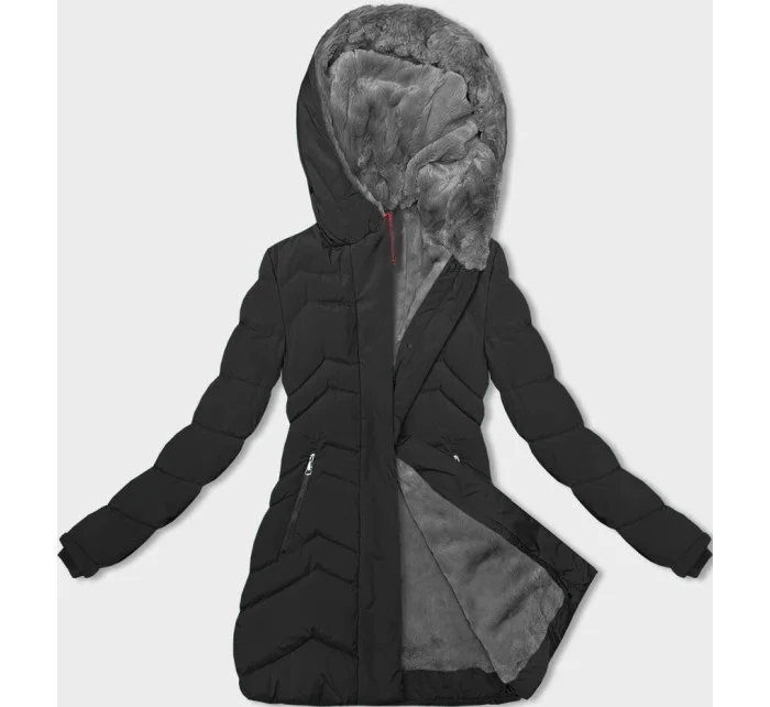 Černá dámská zimní bunda s kožešinovou podšívkou (LHD-23023) Černá dámská zimní bunda s kožešinovou podšívkou (LHD-23023)